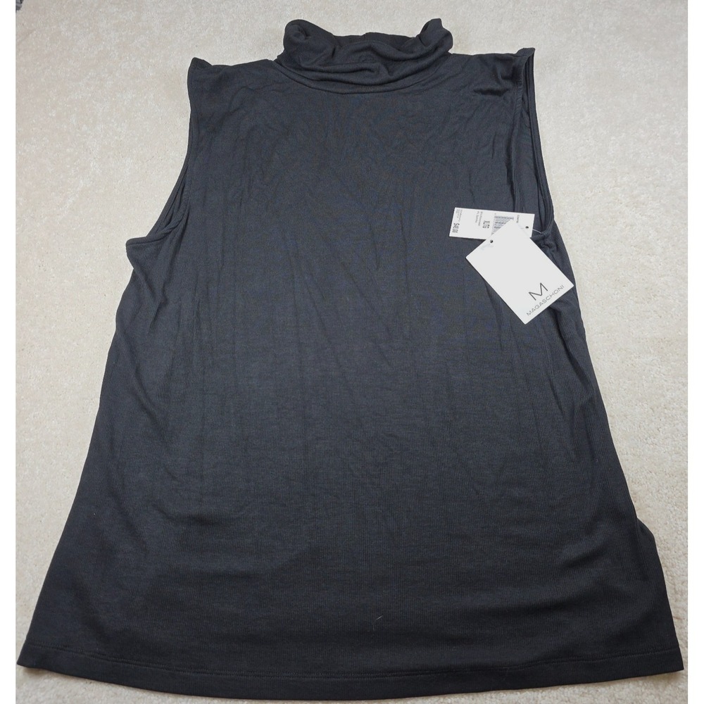Magaschoni Tank Top Womens‎ XL Black Ribbed Knit Sleeveless Turtleneck NWT